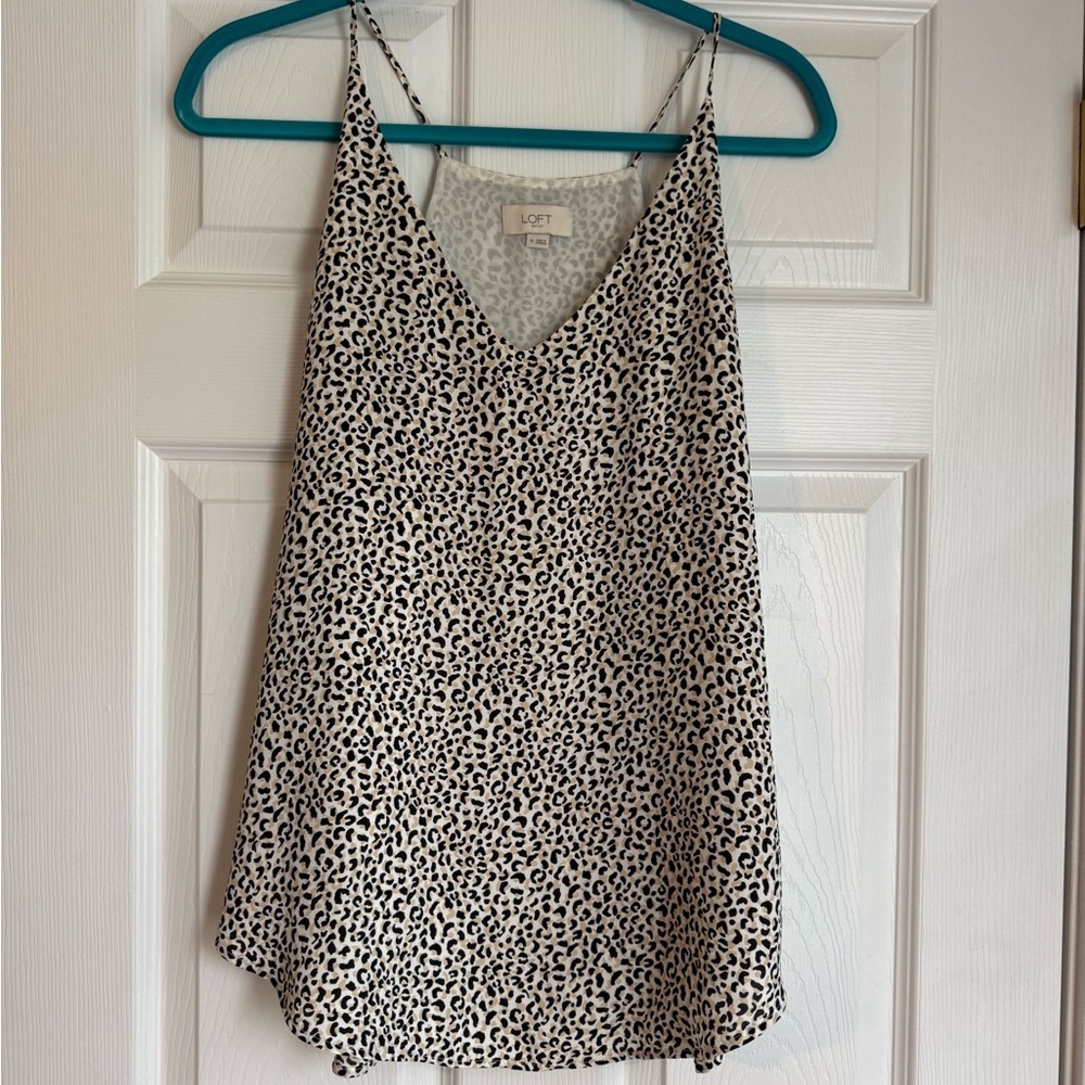 LOFT Cream and Black Leopard Print Spaghetti Strap Cami
